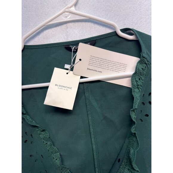 Bloomchic Womens Plus Size Button-Up Blouse Eyelet & Lace Trim Green Size 32 - Picture 3 of 12